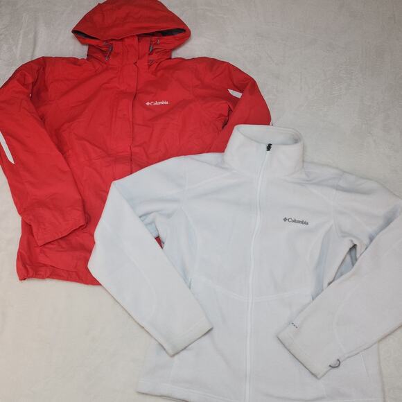 Columbia 3 in 1 Jacket Womens Medium Red White Fleece Winter Snowboarding Skiing - Picture 1 of 13